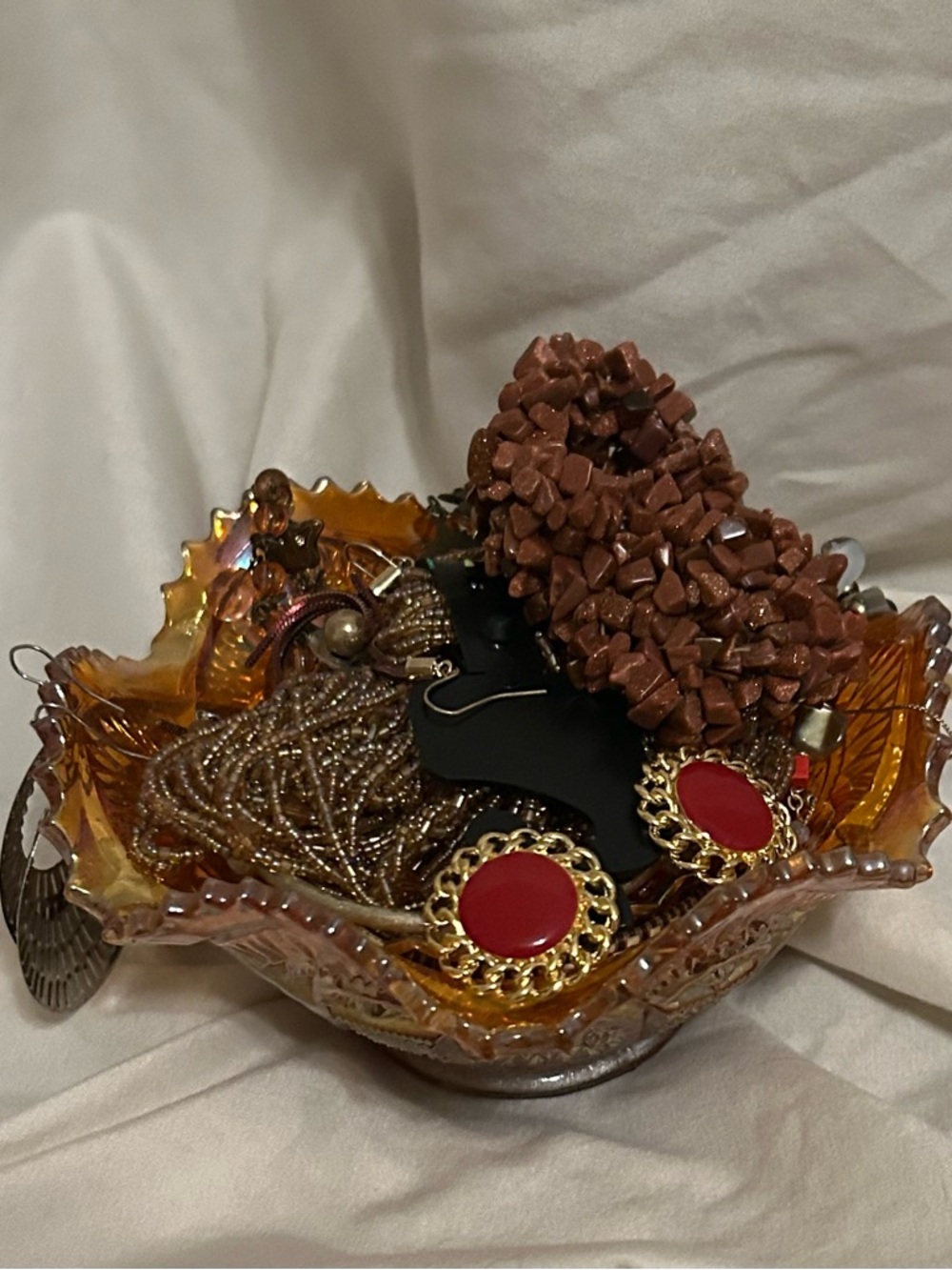 Gold-Tone Red Round Drop Earrings - Women Jewelry Earrings